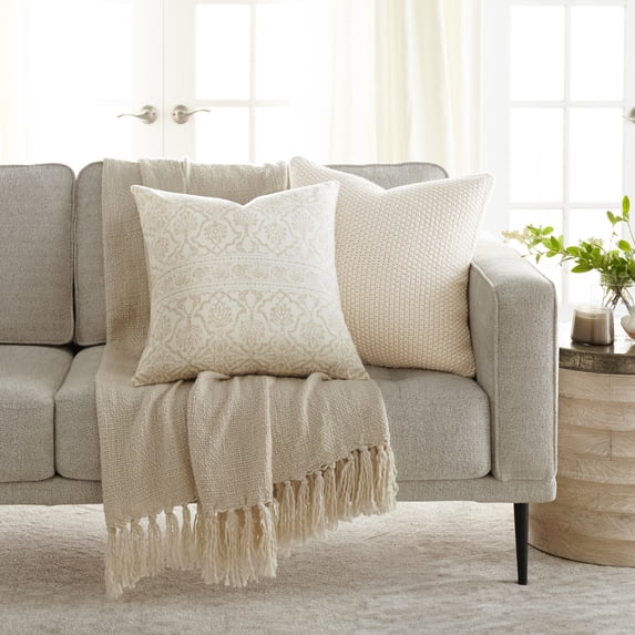Noble Linens 2-Pack Seed Stitch Knit and Cotton Patterned Decor Throw Pillows - Natural