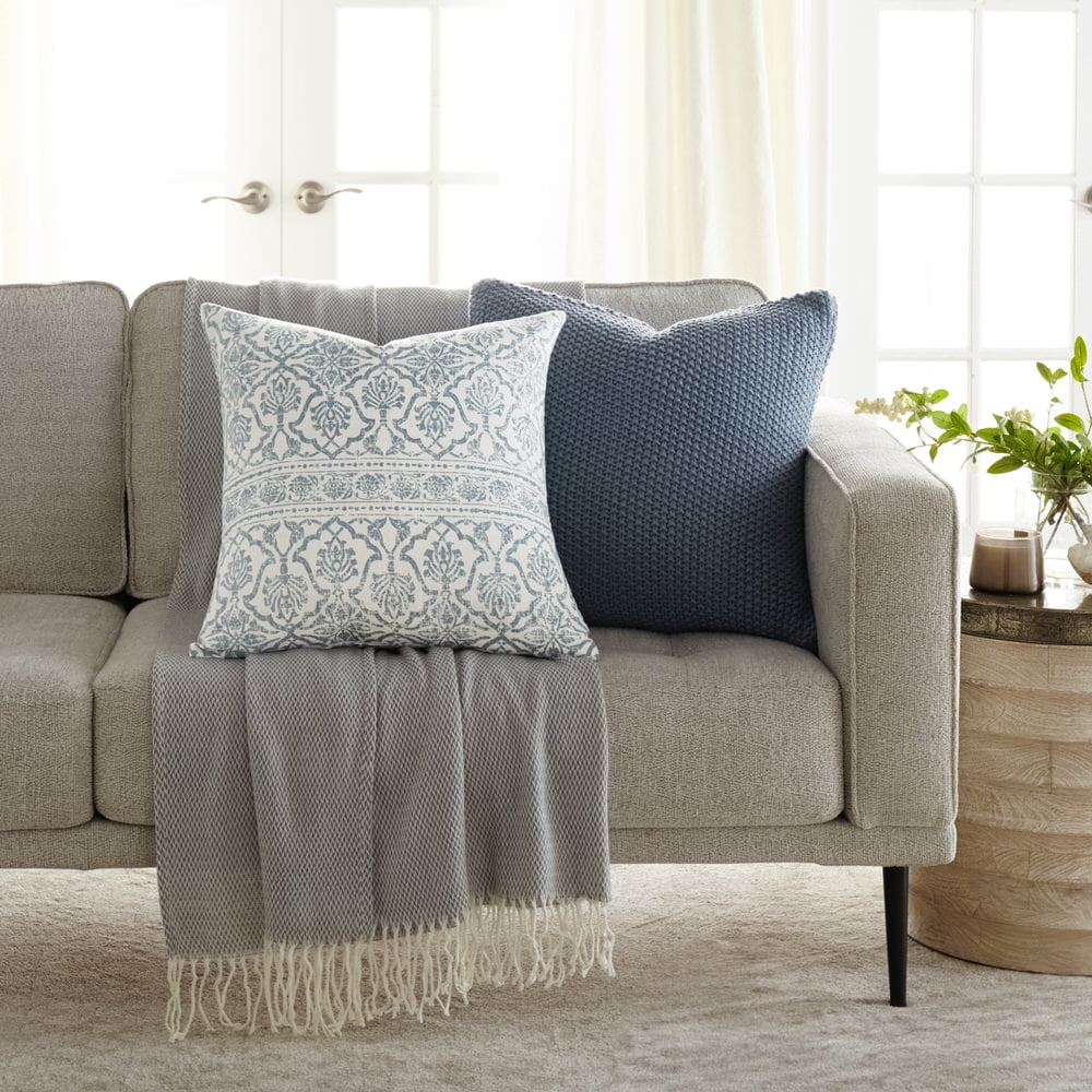 Noble Linens 2-Pack Seed Stitch Knit and Cotton Patterned Decor Throw Pillows - Stone