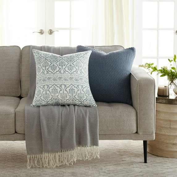 Noble Linens 2-Pack Seed Stitch Knit and Cotton Patterned Decor Throw Pillows - Stone