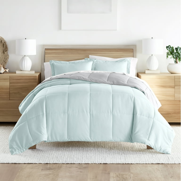 Noble Linens 3 Piece Aqua Gray Reversible Down Alternative Comforter Set Twin Twin XL