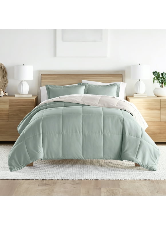 Noble Linens 2-Piece Eucalyptus & Natural Reversible Down Alternative Comforter Set, Twin/Twin XL