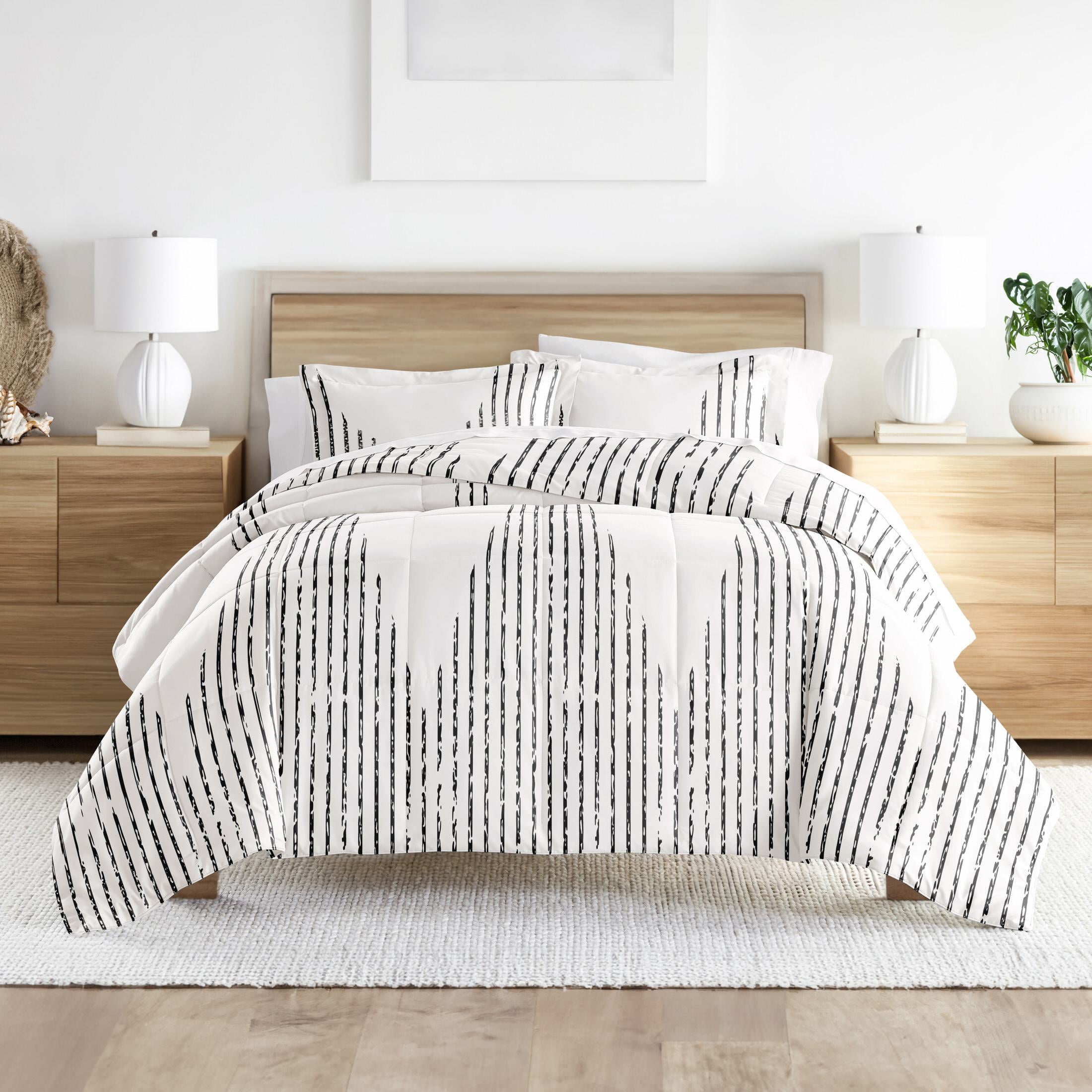 Noble Linens 2-Piece Gray Diamond Stripe Print Comforter Set, Twin/TwinXL