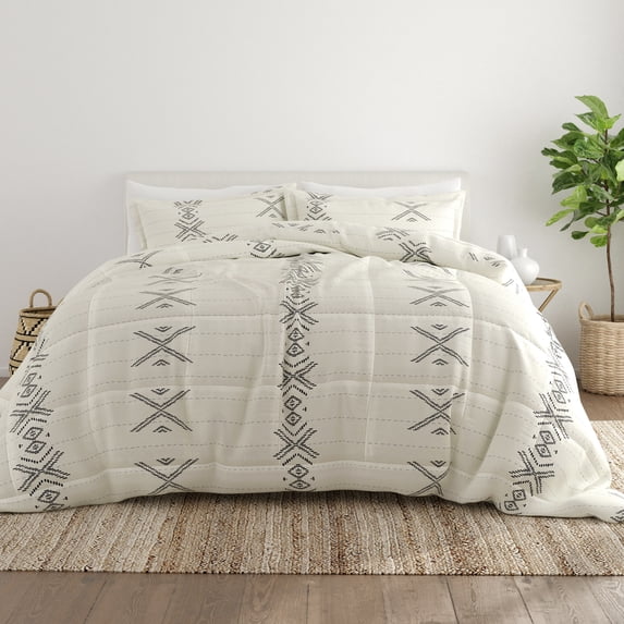 Noble Linens 2-Piece Gray Urban Stitch Print Comforter Set, Twin/TwinXL
