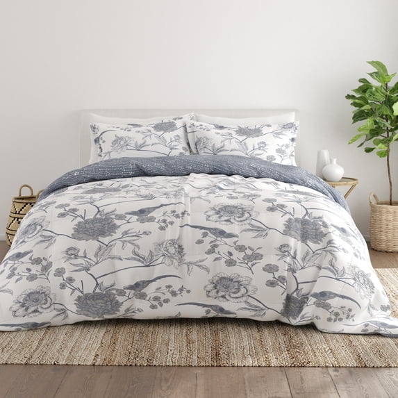 Noble Linens 2-Piece Light Blue Molly Botanicals Reversible Print Comforter Set, Twin/TwinXL