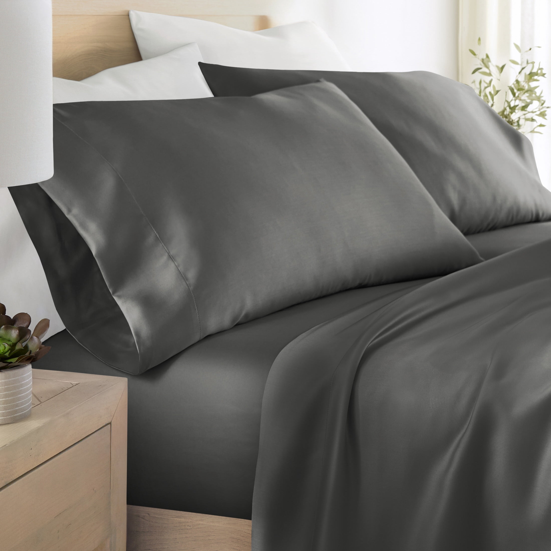 Noble Linens 2 Piece Rayon From Bamboo Pillowcase Set, Gray, Standard/Queen