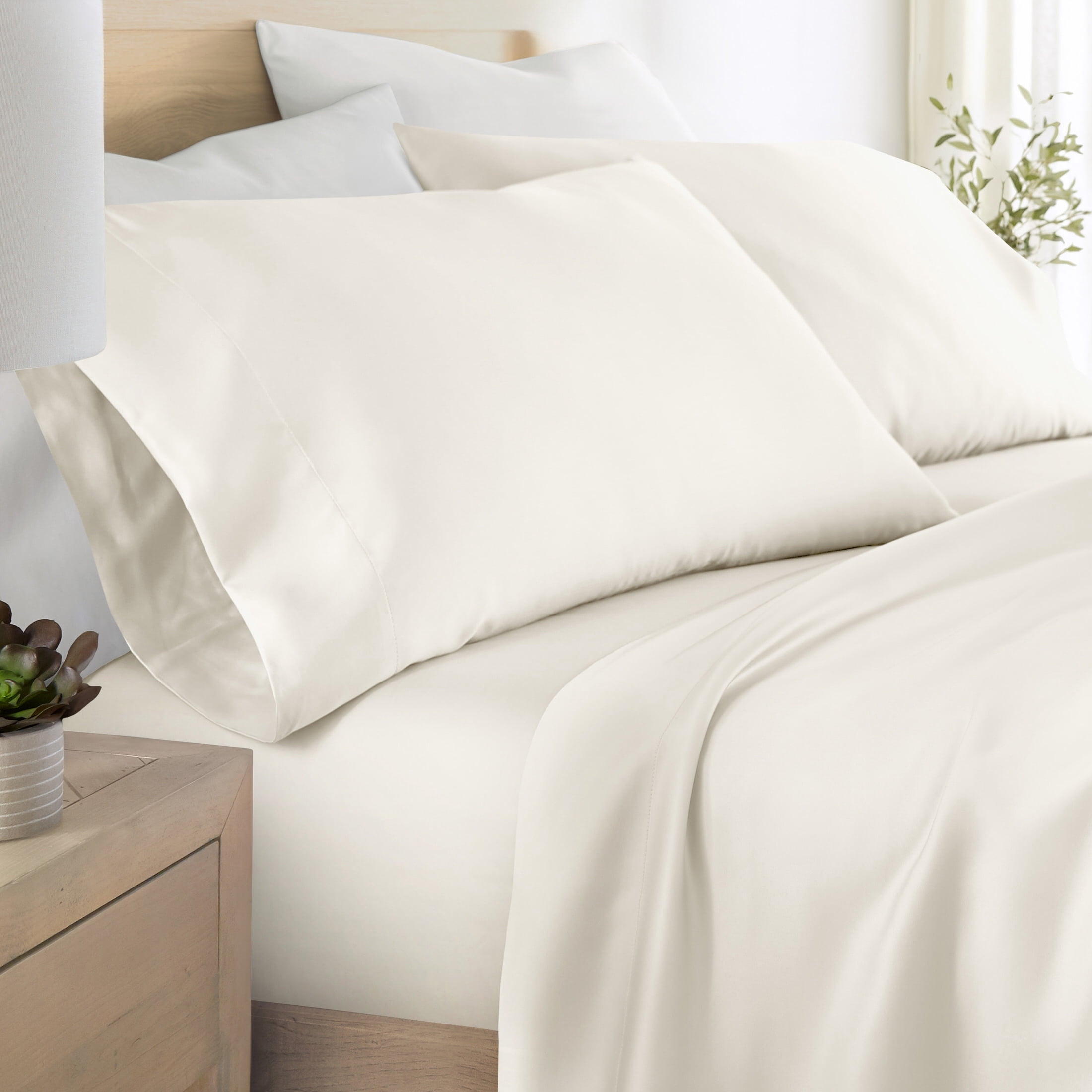 Noble Linens 2 Piece Rayon From Bamboo Pillowcase Set, Ivory, Standard/Queen