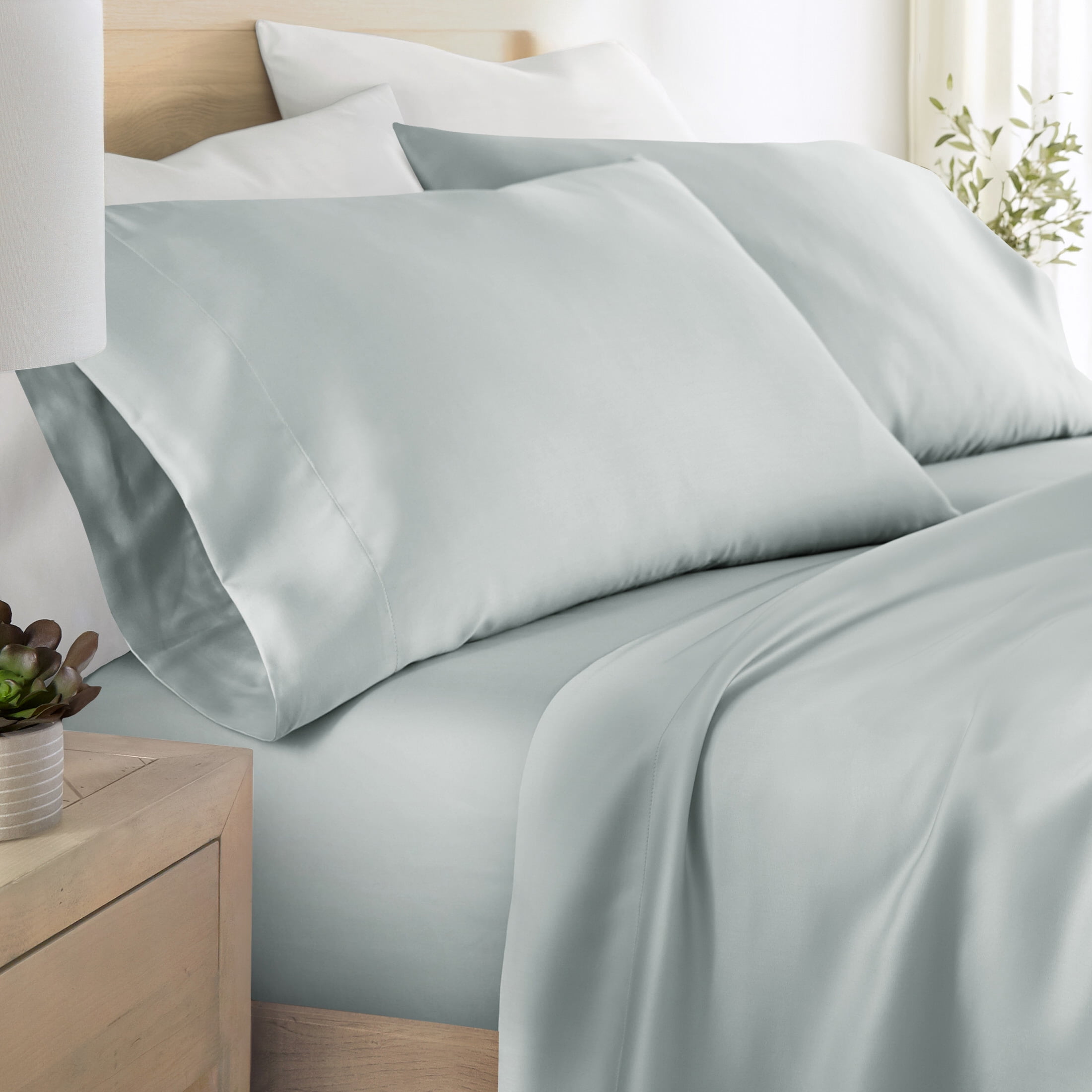 Noble Linens 2 Piece Rayon From Bamboo Pillowcase Set, Light Blue, King