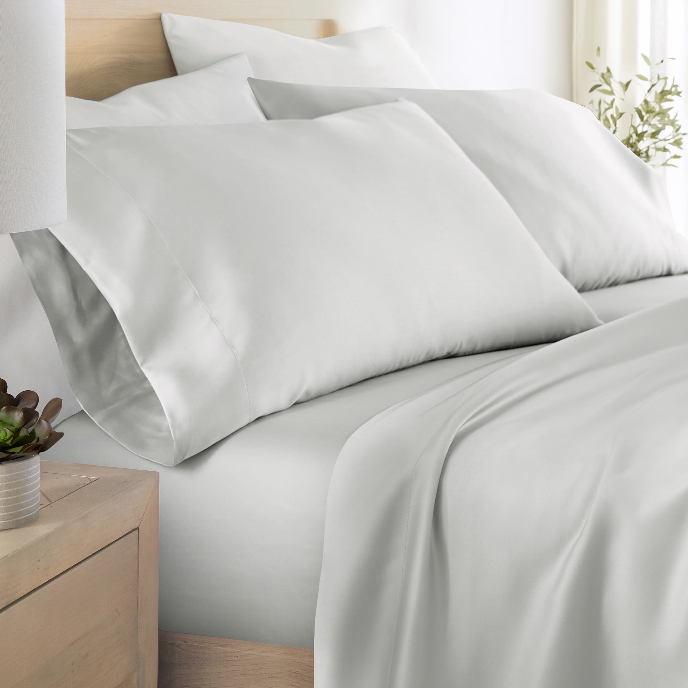 Noble Linens 2 Piece Rayon From Bamboo Pillowcase Set, Light Gray, King