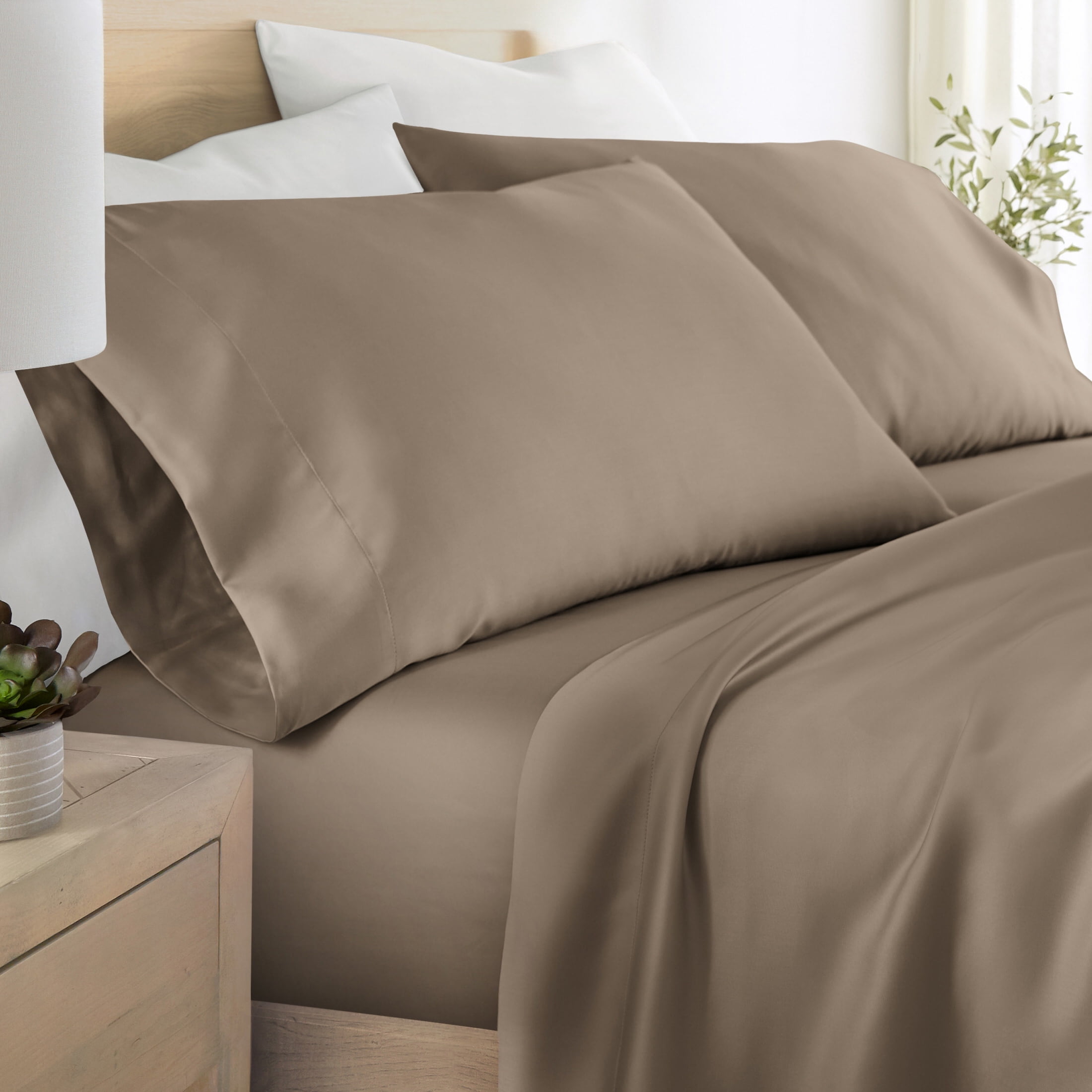Noble Linens 2 Piece Rayon From Bamboo Pillowcase Set, Taupe, Standard/Queen