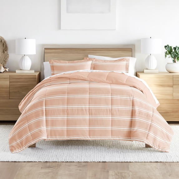 Noble Linens 2-Piece Rose Soft Stripe Reversible Print Comforter Set, Twin/TwinXL