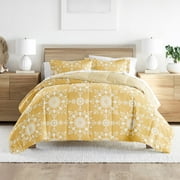 Noble Linens 2-Piece Yellow Daisy Medallion Reversible Print Comforter Set, Twin/TwinXL