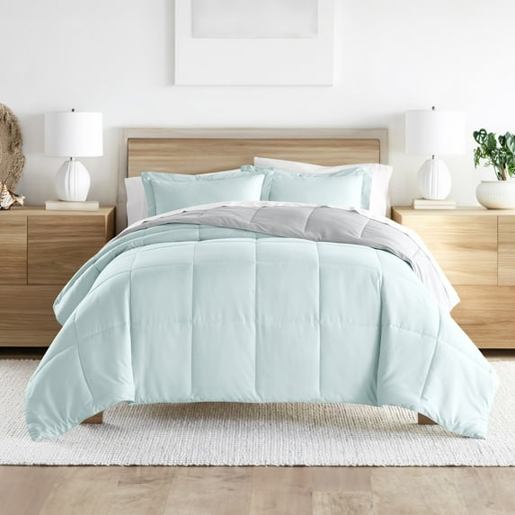 Noble Linens Soft 3-Piece Aqua & Gray Reversible All Season Lightweight Down Alternative Comforter Set, Full/Queen