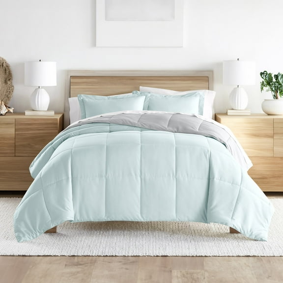 Noble Linens Soft 3-Piece Aqua & Gray Reversible All Season Lightweight Down Alternative Comforter Set, Full/Queen