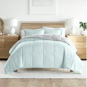 Noble Linens 3-Piece Aqua & Gray Reversible Down Alternative Comforter Set, Full/Queen