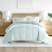 Noble Linens Soft 2-Piece Aqua & Gray Reversible All Season Lightweight Down Alternative Comforter Set, Twin/Twin XL