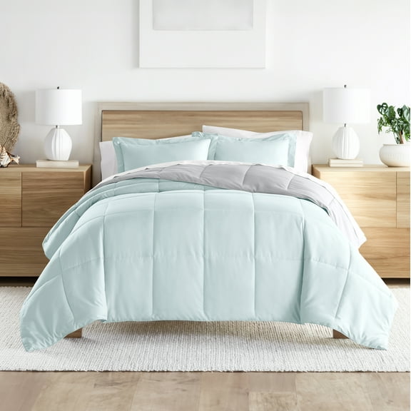 Noble Linens 3-Piece Aqua & Gray Reversible Down Alternative Comforter Set, Twin/Twin XL