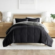 Noble Linens Soft 3-Piece Black & Fog Reversible All Season Lightweight Down Alternative Comforter Set, Full/Queen
