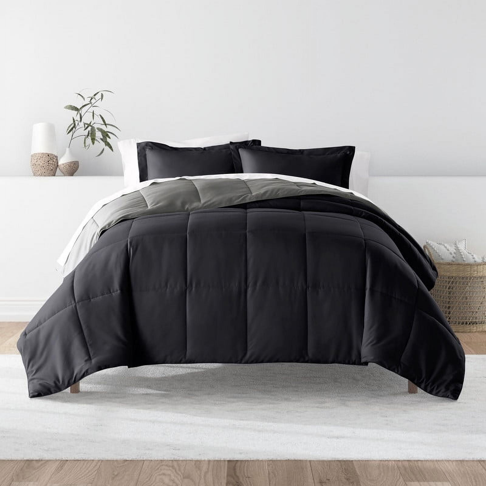 Black and Fog Twin Reversible Microfiber Comforter Set