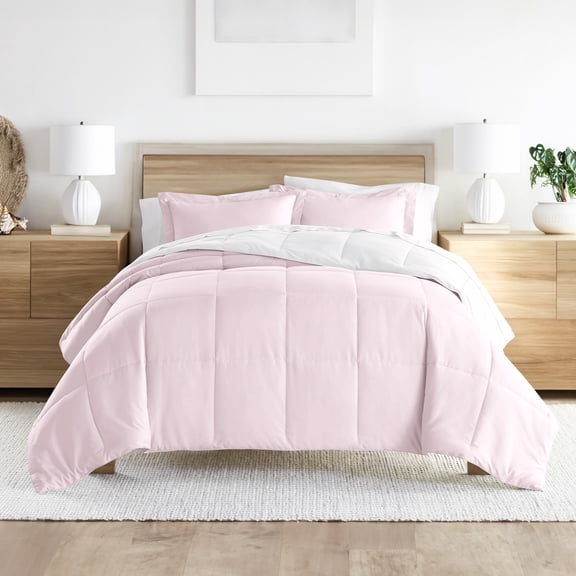 Noble Linens Soft 3-Piece Blush & White Reversible All Season Lightweight Down Alternative Comforter Set, King/Cal King