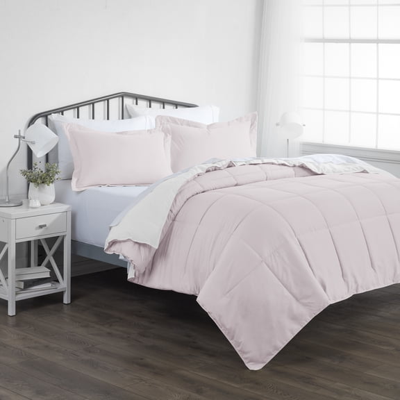 Noble Linens Soft 2-Piece Blush & White Reversible All Season Lightweight Down Alternative Comforter Set, Twin/Twin XL