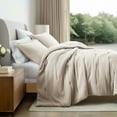 thumbnail image 1 of Noble Linens 3 Piece Cloud Gauze Textured All Season Down-Alternative Comforter Set, Tan, King/Cal-King, 1 of 15