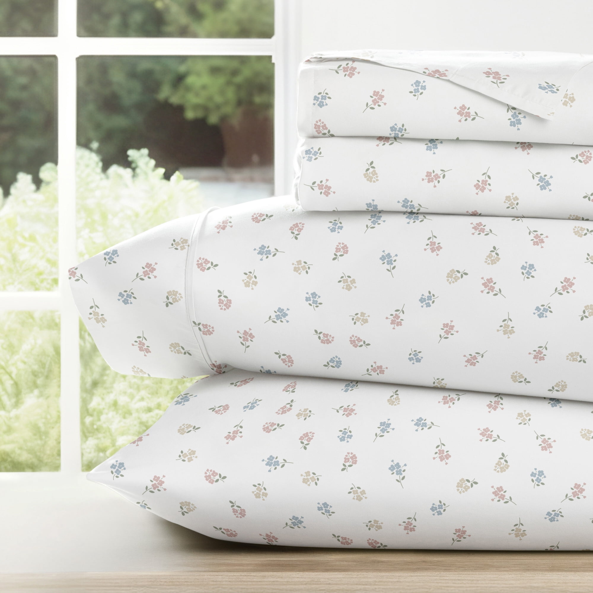 Noble Linens 3 Piece Ditsy Pattern Microfiber Bed Sheets, Multicolor Floral, Twin