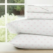 Noble Linens 3 Piece Ditsy Pattern Microfiber Bed Sheets, Pink Bows, Twin