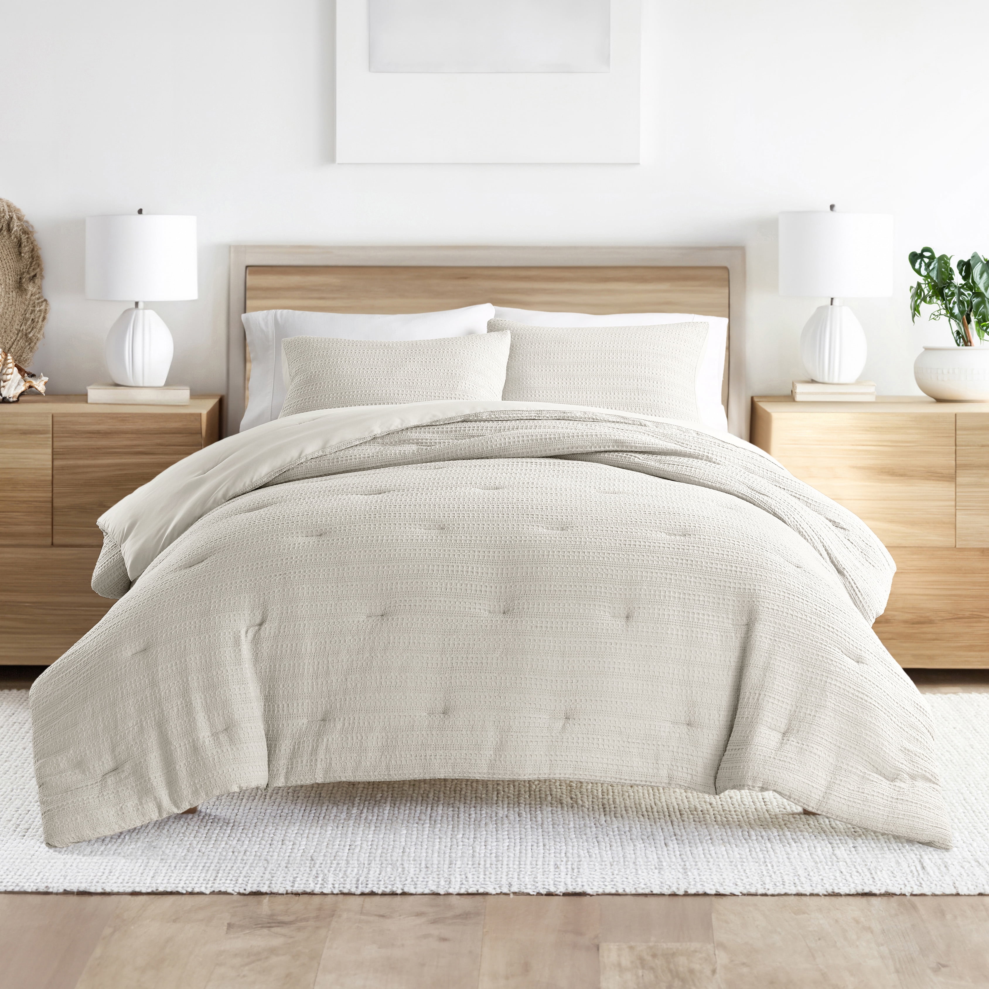 Noble Linens 3 Piece Dune Waffle Textured All Season Down-Alternative Comforter Set, Full/Queen - Walmart.com