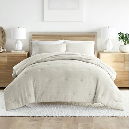 Noble Linens 3 Piece Dune Waffle Textured All-Season Down-Alternative Comforter Set, Full/Queen