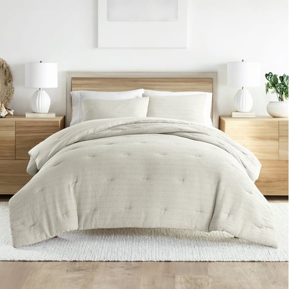 Noble Linens 3 Piece Dune Waffle Textured All-Season Down-Alternative Comforter Set, Full/Queen