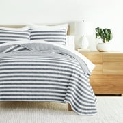 Noble Linens 3-Piece Dusk Blue Classic Nautical Stripe Reversible Quilt Set