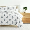 thumbnail image 1 of Noble Linens 3-Piece Dusk Blue Stamped Bloom Reversible Quilt Set, Queen, 1 of 8