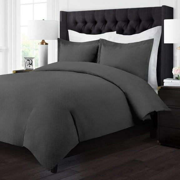 Noble Linens 3 Piece Duvet Hotel Collection Cover Set with Embossed Checker Pattern