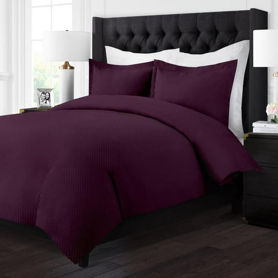 Noble Linens 3 Piece Duvet Hotel Collection Cover Set with Embossed Checker Pattern