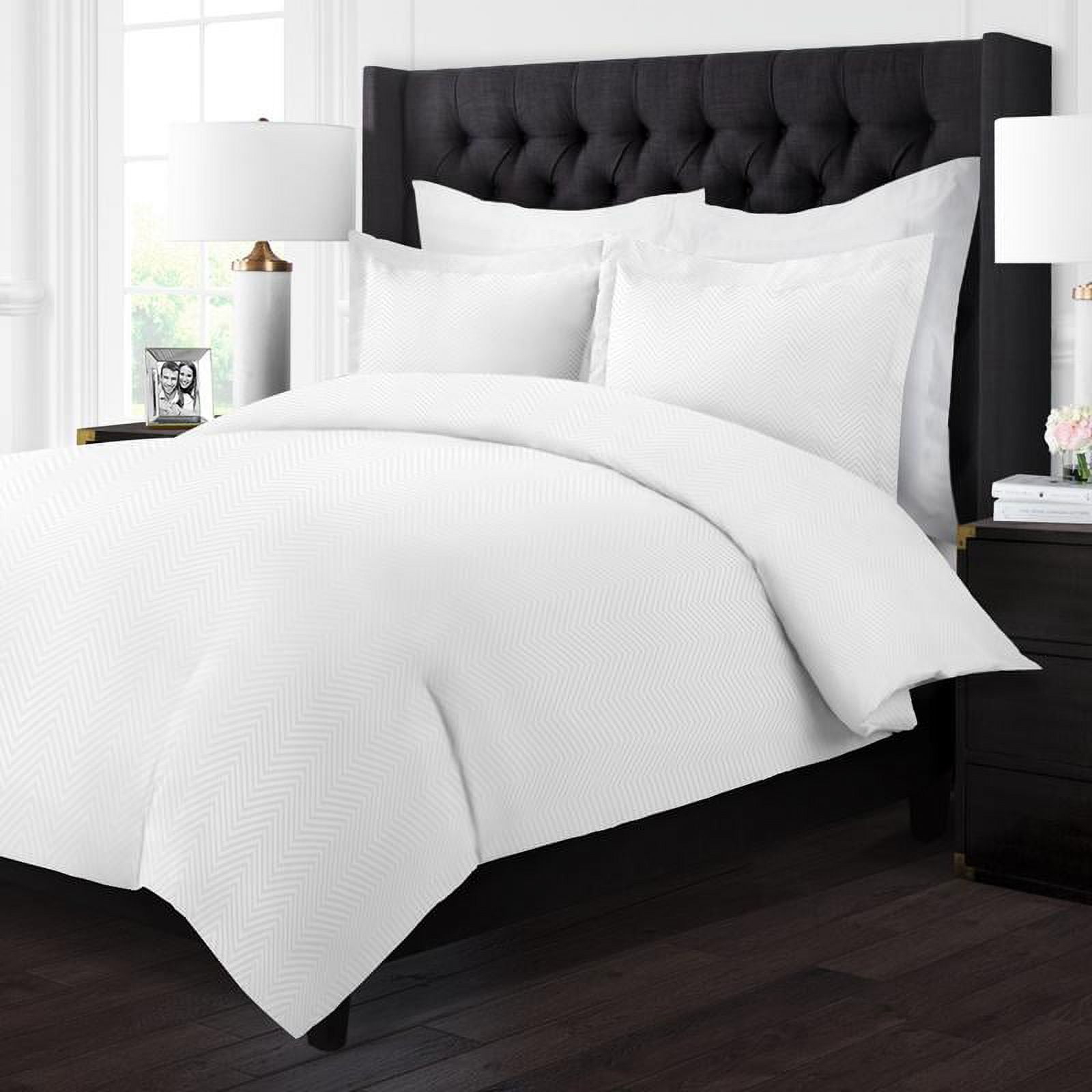 Noble Linens 3 Piece Duvet Hotel Collection Cover Set with Embossed Chevron Pattern