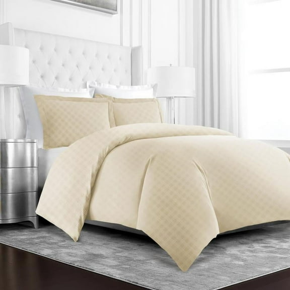 Noble Linens 3 Piece Duvet Hotel Collection Cover Set with Embossed Diamond Pattern