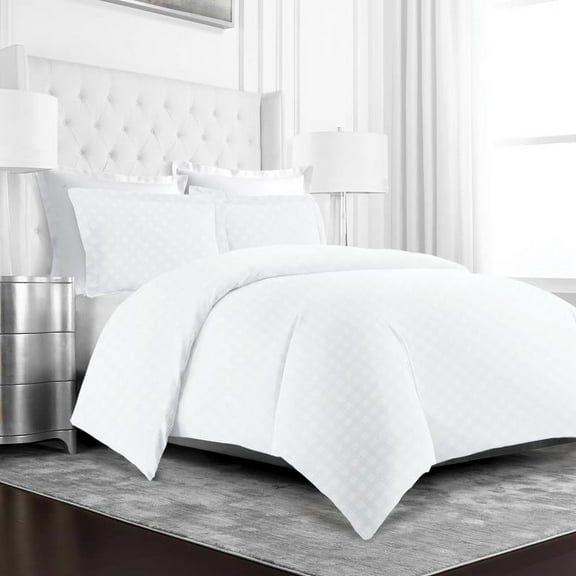 Noble Linens 3 Piece Duvet Hotel Collection Cover Set with Embossed Diamond Pattern