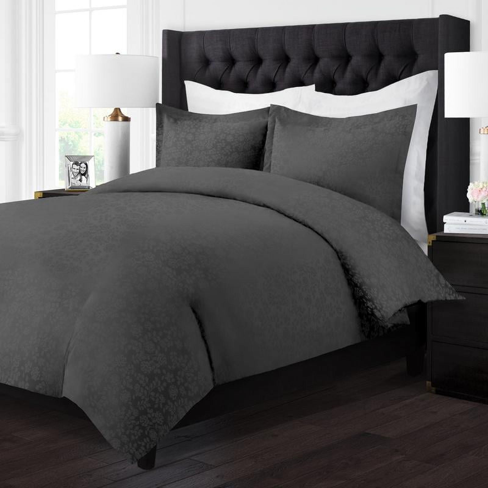 Noble Linens 3 Piece Duvet Hotel Collection Cover Set with Embossed Floral Pattern