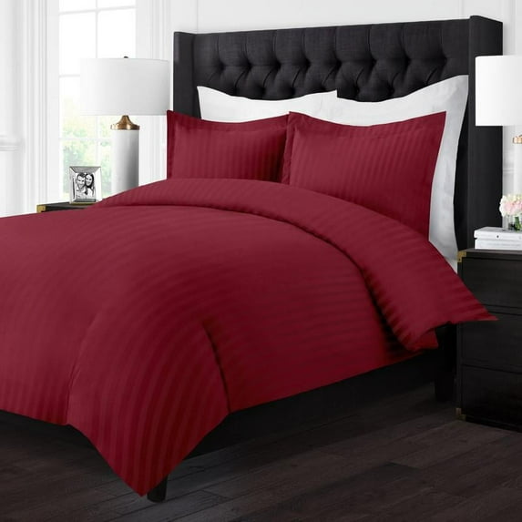 Noble Linens 3 Piece Duvet Hotel Collection Cover Set with Embossed Stripe Pattern