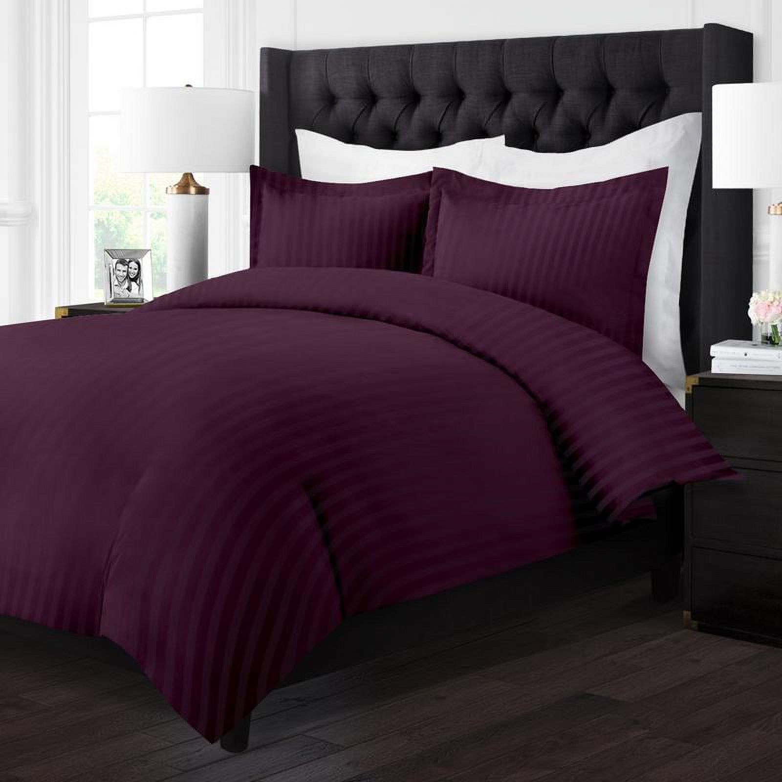 Noble Linens 3 Piece Duvet Hotel Collection Cover Set with Embossed Stripe Pattern