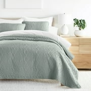 Noble Linens 3 Piece Eucalyptus Floral Stitch Quilt Set, King / CalKing