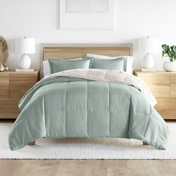 Noble Linens 2-Piece Eucalyptus & Natural Reversible Down Alternative Comforter Set, Twin/Twin XL