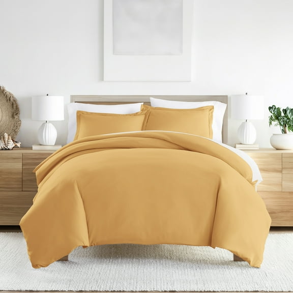 Noble Linens 3-Piece Gold Duvet Cover Set, Full/Queen