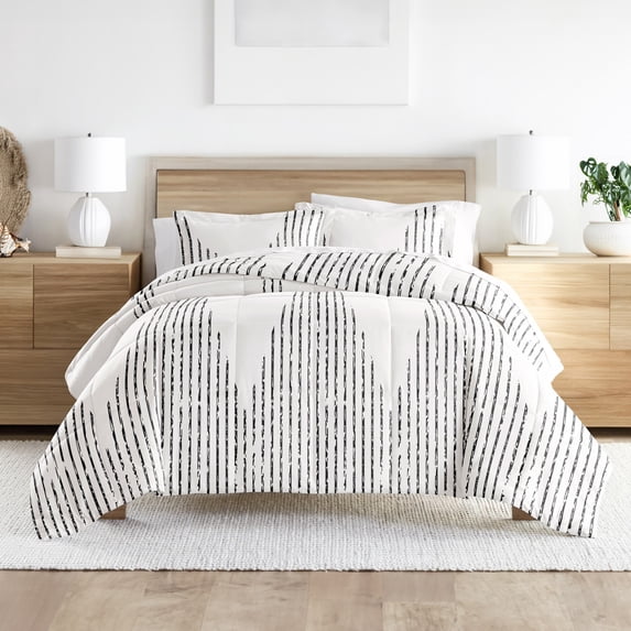 Noble Linens 3-Piece Gray Diamond Stripe Print Comforter Set, Full/Queen
