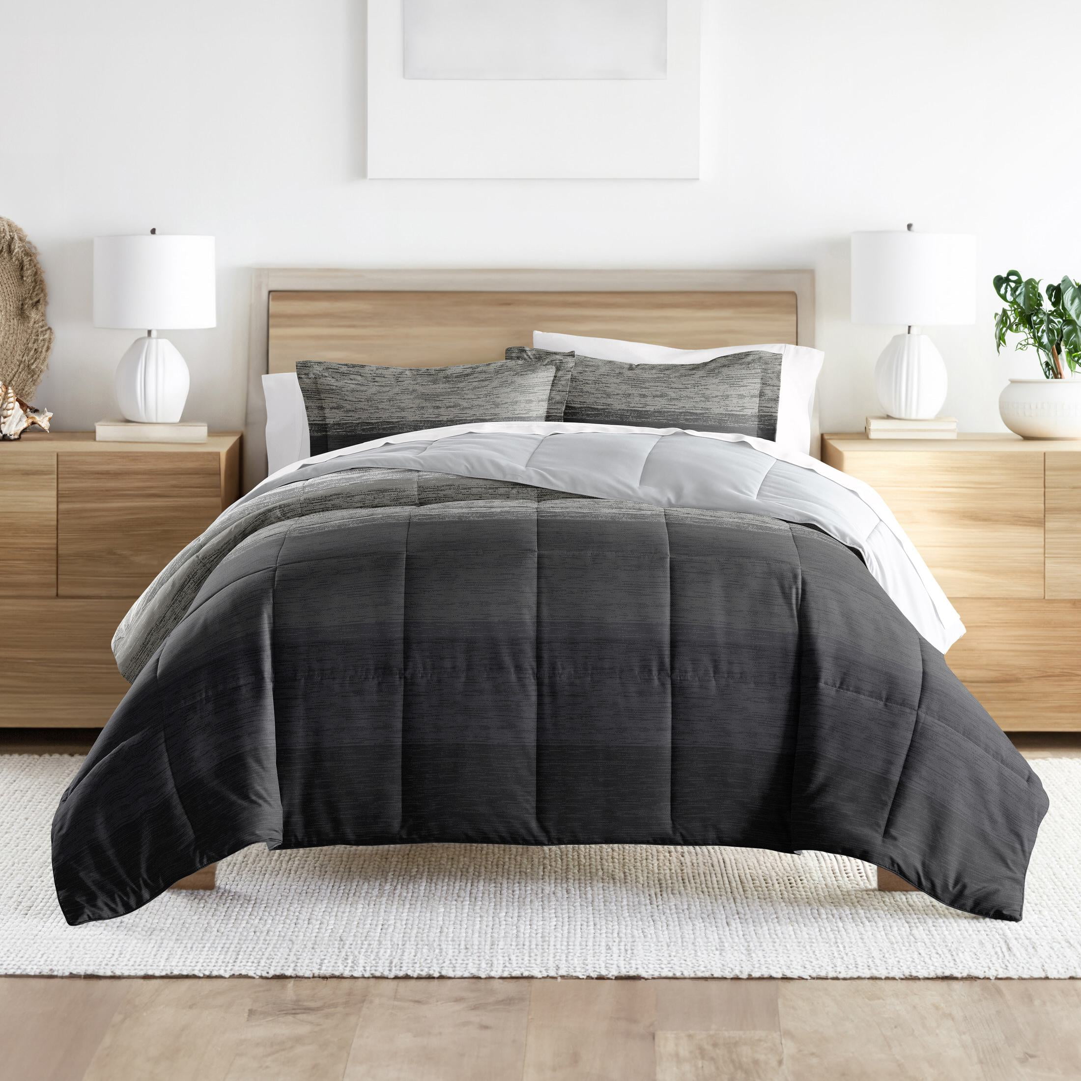 Noble Linens 3-Piece Gray Ombre Print Comforter Set, King/CalKing