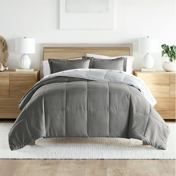 Noble Linens 3-Piece Gray & Silver Reversible Down Alternative Comforter Set, Twin/Twin XL