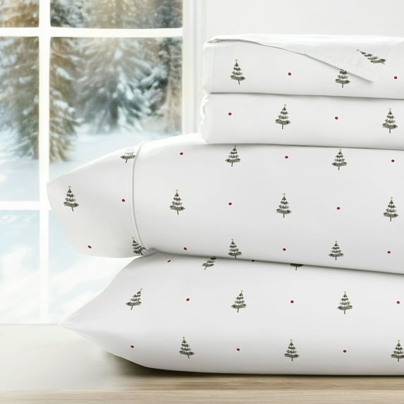 Noble Linens 3 Piece Holiday Microfiber Bed Sheet Set, Christmas Tree, Twin