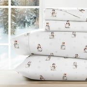 Noble Linens 3 Piece Holiday Microfiber Bed Sheet Set, Vintage Snowman, Twin