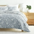 thumbnail image 1 of Noble Linens 3-Piece Light Blue Textured Floral Reversible Quilt Set, King, 1 of 8