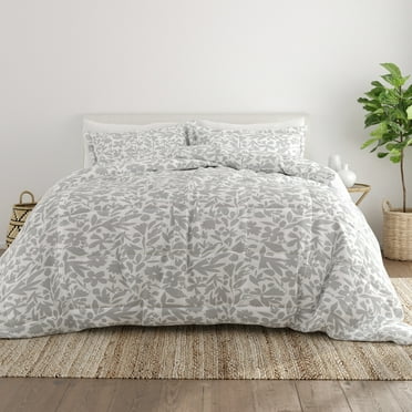 Noble Linens 3-Piece Light Gray Abstract Garden Print Comforter Set, King/CalKing